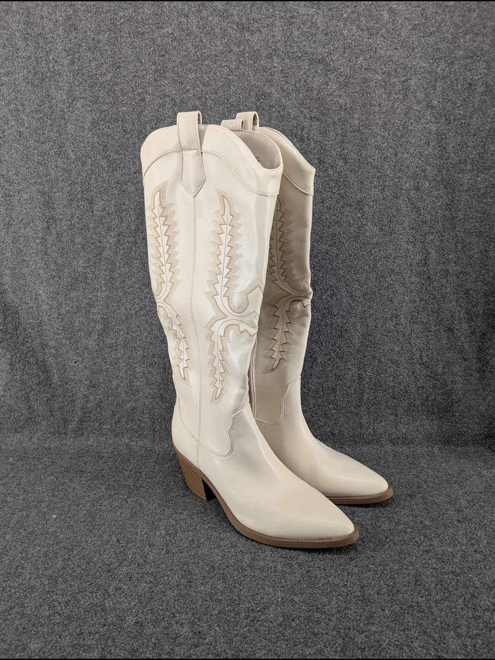 Women’s Cream Over-the-Knee Western Boots with Embroidered Detail